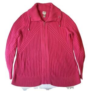 Chico's Women Sweatshirt Cardigan Size 3 (XL) Pink Zipper Drawstring Long Sleeve